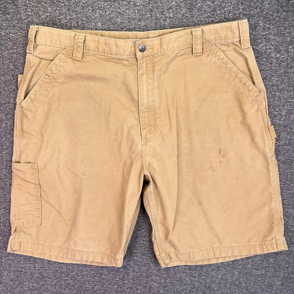 Carhartt Carpenter Shorts Mens 41x10 Tan Workwear Utility‎ Loose Fit Canvas B147